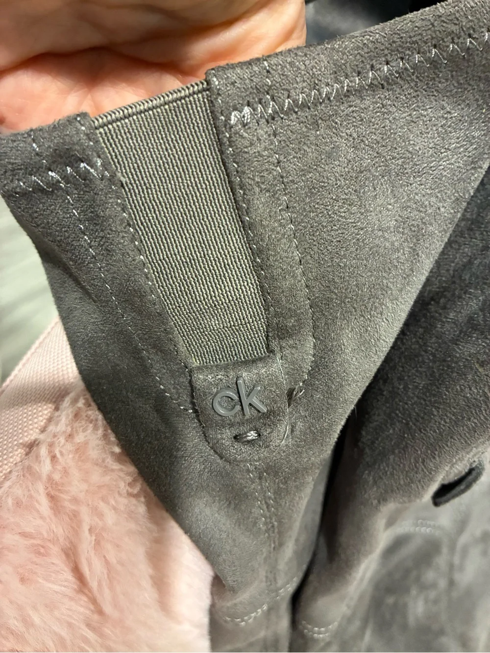 Calvin Klein Dark Gray Suede Over-the-Knee Pointed Boots